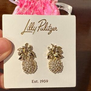 Lilly Pulitzer Pineapple Earrings with  Pink Floral Drawstring Pouch